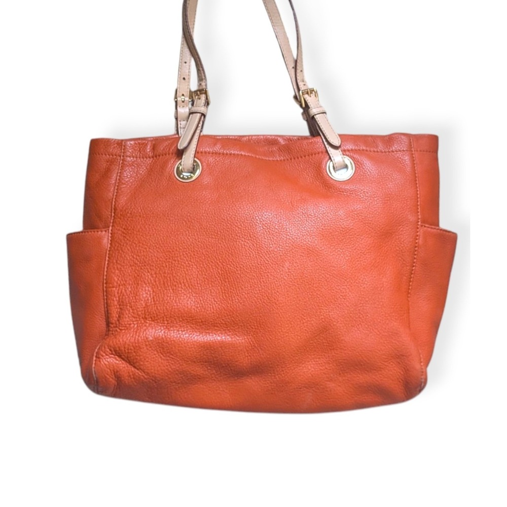 Michael Kors Tote Women Orange Pebbled Leather Shoulder Bag Medium Gold Hardware